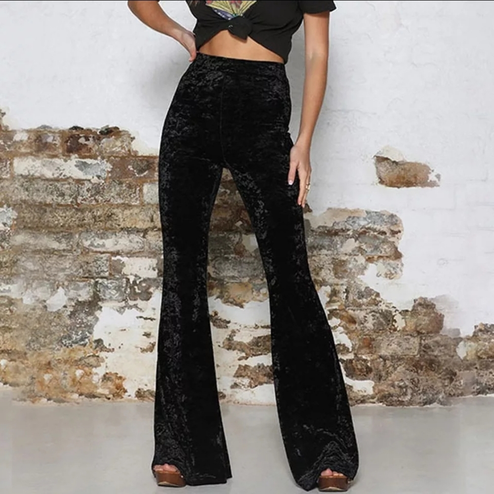 🖤Black Velvet High Waist Bell Bottoms